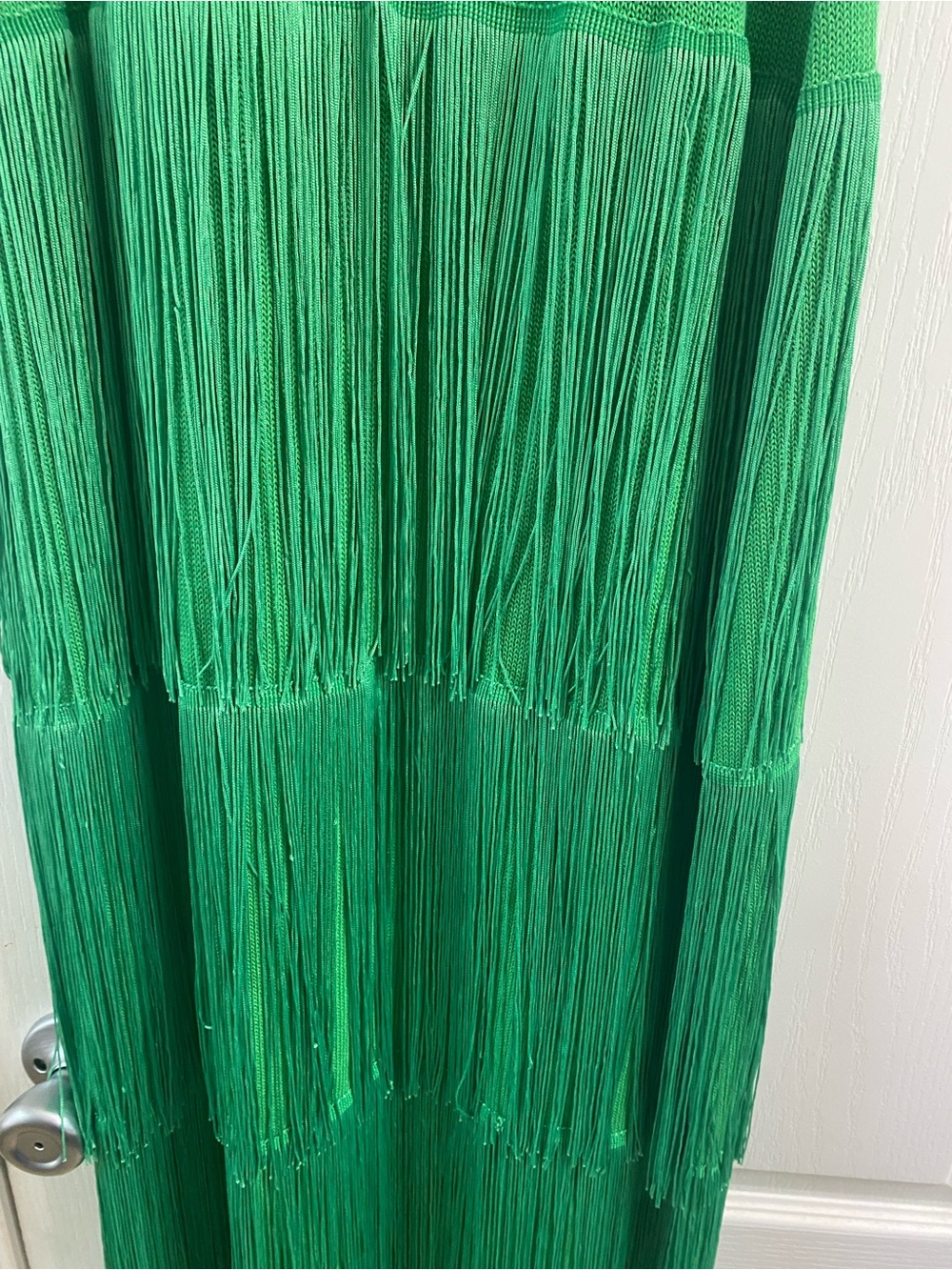 Vici Sunset Spritz Great Gatsby Tiered Fringe Maxi Vibrant Green Knit Dress M - Picture 14 of 15